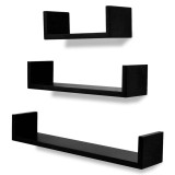 Cumpara ieftin Rafturi suspendate, MDF, 3 buc, alb, forma de U, depozitare carti/DVD