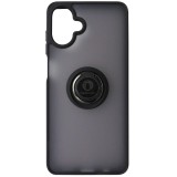 Husă spate cu inel și stand, plastic fumuriu transparent și TPU negru pentru Samsung Galaxy A07 4G