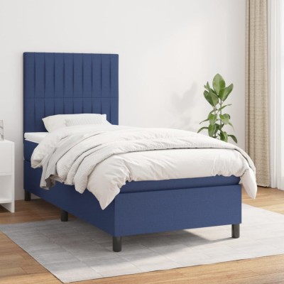 Pat box spring cu saltea, albastru, 80x200 cm, textil foto