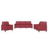 Cumpara ieftin Set de canapele cu perne, 3 piese, rosu vin, piele ecologica