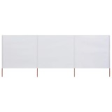 Paravan vant 3 panouri vidaXL, 400x160cm, textil, alb nisipiu, umbrela gradina, protectie vant