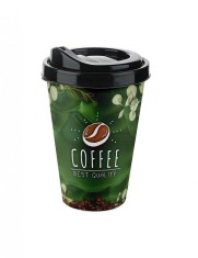 Pahar cafea verde cu flori albe 400 ml