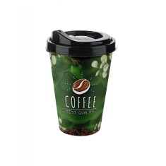 Pahar cafea verde cu flori albe 400 ml