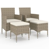 Set cu scaun de gradina si taburet, 4 piese, bej, poliratan