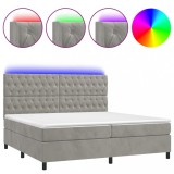 Cumpara ieftin Pat cu arcuri, saltea si LED, gri deschis, 200x200 cm, catifea
