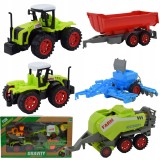 Set fermă: tractor cu propulsie, presă de balotat, remorcă basculantă și grapă cu discuri rabatabilă