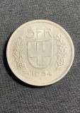 Moneda 5 franci 1954 Elveția argint