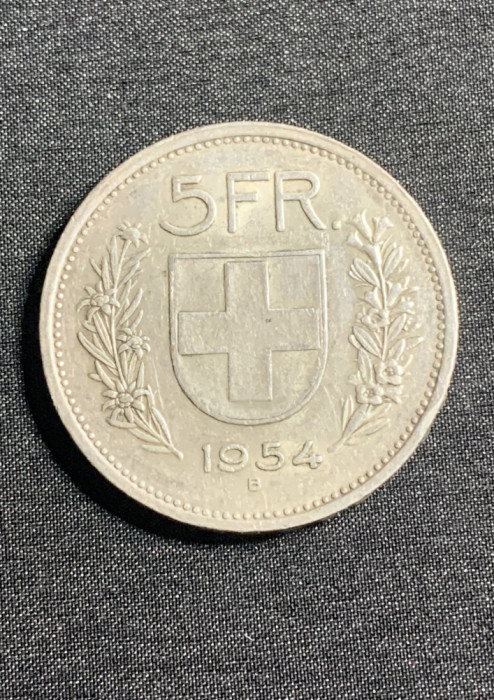 Moneda 5 franci 1954 Elveția argint