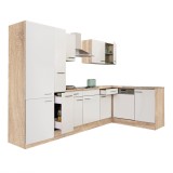 Mobilier Bucatarie Coltar Yorki 310 Leziter Stejar Sonoma Modular, 310cm, Cu Rafturi, Fara Blat