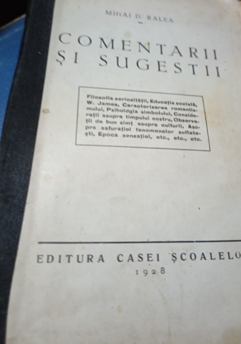 COMENTARII SI SUGESTII MIHAI RALEA 1928