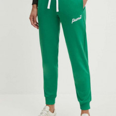 Puma pantaloni de trening culoarea verde, cu imprimeu, 679350