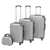 Set 4 Valize Carcasa Dura Argintiu vidaXL: Troler XL, L, M + Geanta Cosmetice, ABS, Roti 360&deg;, Curele, Maner Telescopic