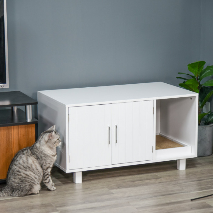 PawHut mobilier pentru pisici, 2 usi, 91x52x50.5 cm, alb