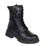 Ghete dama casual din piele naturala cu siret si fermoar Negru LDY 970N