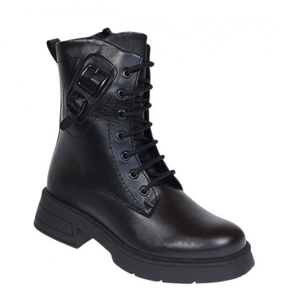 Ghete dama casual din piele naturala cu siret si fermoar Negru LDY 970N
