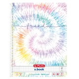 Caiet cu spirala A4, 80 file, matematica, colturi rotunjite, 70g mp, FSC, Herlitz X.Book New Batik Freedom,