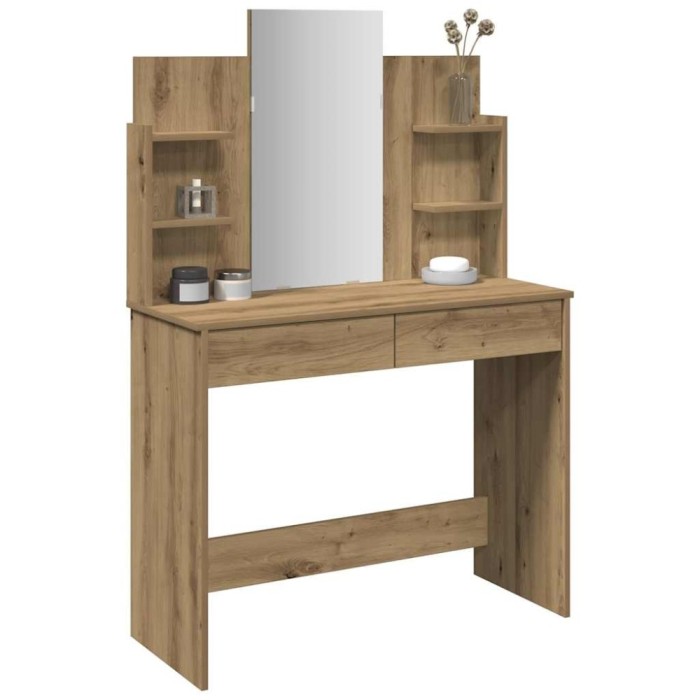 vidaXL Masa de toaleta cu oglinda Artisan Stejar 96x39x142 cm