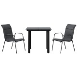 Set mobilier de gradina, 3 piese, negru, textilena si otel