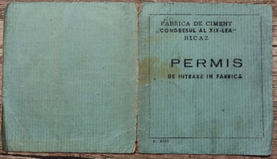 Permis Fabrica de Ciment ,,Congresul al XIX-lea&amp;quot; Bicaz foto