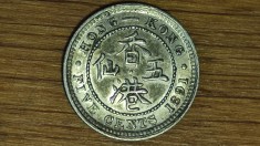 Hong Kong -moneda de colectie argint rara- 5 cents 1891 AU/UNC - Victoria tanara