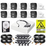 Kit supraveghere Hikvision 8 camere 2MP Dual Light 40m Microfon, DVR 8 canale 4MP, HDD 1TB, Accesorii + Autocolant Rovision SafetyGuard Surveillance