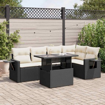 vidaXL Set mobilier de grădină cu perne, 6 piese, negru, poliratan foto