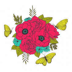Sticker decorativ, Buchet de flori, Rosu trandafiriu, 60 cm, 1170ST-15