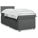 Cumpara ieftin Pat box spring cu saltea, gri &icirc;nchis, 80x200 cm, textil