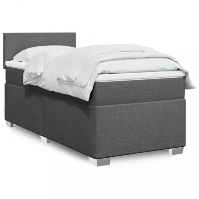vidaXL Pat box spring cu saltea, gri &amp;icirc;nchis, 100x200 cm, textil 3288093 foto