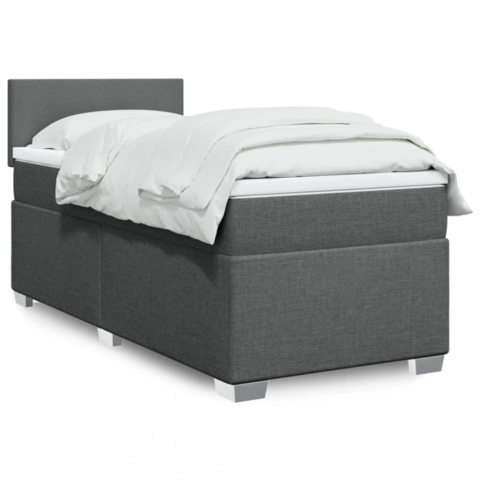 vidaXL Pat box spring cu saltea, gri &icirc;nchis, 100x200 cm, textil 3288093