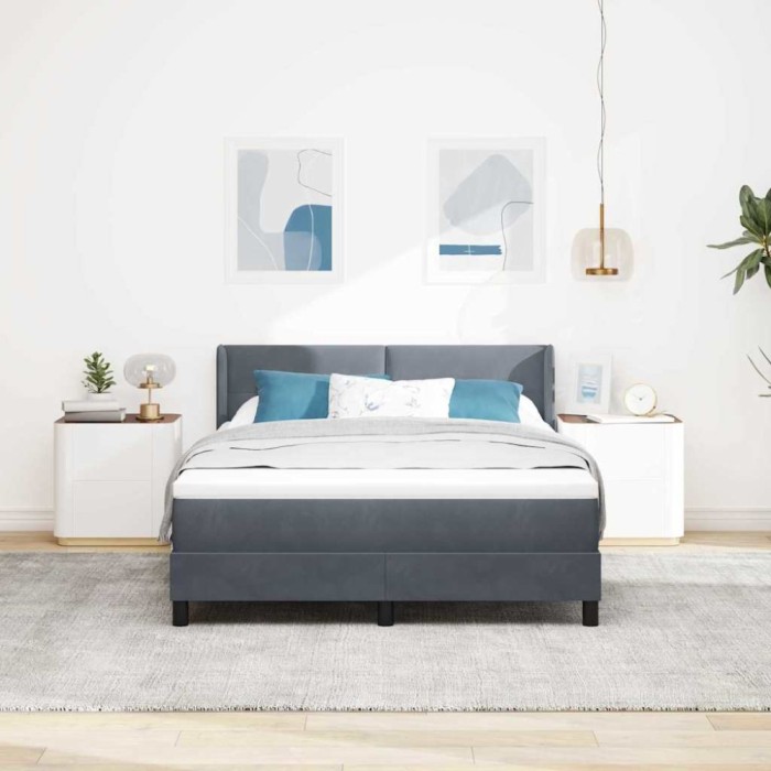 vidaXL Pat cu Saltea cu Arcuri Negru 100x200 cm Catifea Gri &icirc;nchis 3341475