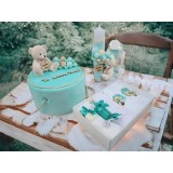 Cumpara ieftin Set Trusou Botez si Lumanare, 9 Piese, cu Ursulet, Turcoaz, din Catifea - TB239