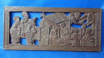panel din lemn de abanos, sculptată manual, sec. XX foto