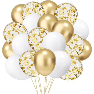 Set 16 baloane din latex, flippy, model party, 30 cm, alb, auriu, transparent confetti, 2.8 g foto