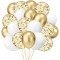 Set 16 baloane din latex, flippy, model party, 30 cm, alb, auriu, transparent confetti, 2.8 g