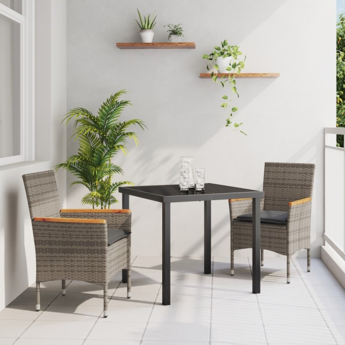 Gossi set mese gradina 3 piese cu perne ratan sintetic gri
