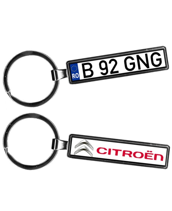 Breloc metalic personalizat cu numar auto si logo, argintiu Breloc metalic personalizat cu numar auto si logo, argintiu