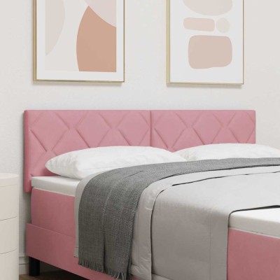 Tablă de cap cu design cu blocuri diamantate, roz, 144 cm, din catifea foto