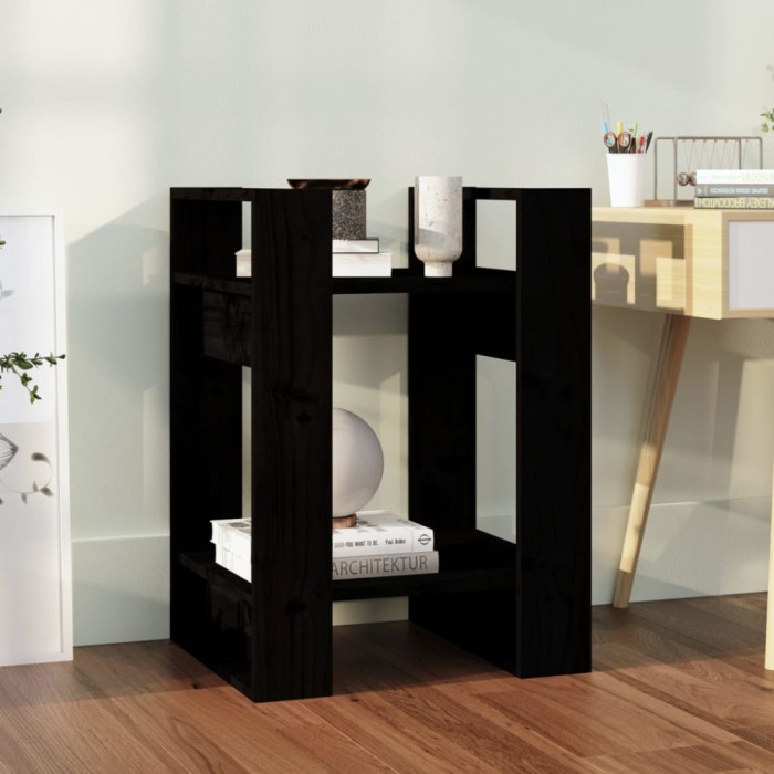 Bibliotecă/Separator cameră negru 41x35x57 cm lemn masiv pin