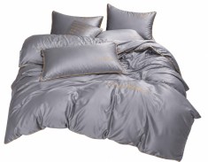 Set lenjerie de pat din microfibră, 3 piese, gri perlat, cu broderie decorativă &ndash; 200 &times; 220 cm