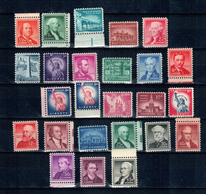 SUA 1954 - Uzuale, personalități, monumente, serie neuzata incompleta
