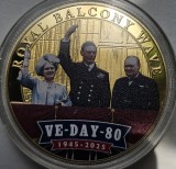 1/2 Half Dollar 2025 Solomon Islands, Royal Balcony Wave, VE Day 80, Gold plated, Bunc, Charles III, capsula