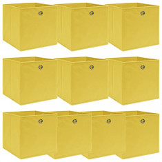 Cutii depozitare, 10 buc., galben, 32x32x32 cm, textil