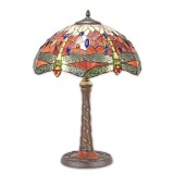 Lampa mare Tiffany din bronz cu decoratiuni rosii TA-14R