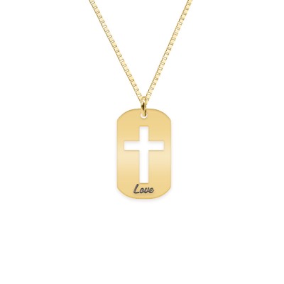 Crux - Colier personalizat dog tag cruciulita decupata din argint 925 placat cu aur galben 24K foto