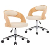 Cumpara ieftin Scaune pivotante, 2 buc. crem, lemn curbat &amp; piele ecologica