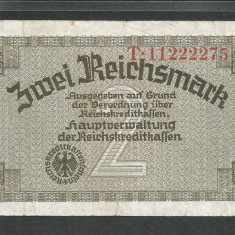 GERMANIA NAZISTA 2 MARCI REICHSMARK 1940 [9] P- 137b , 8 cifre , Litera T , VF