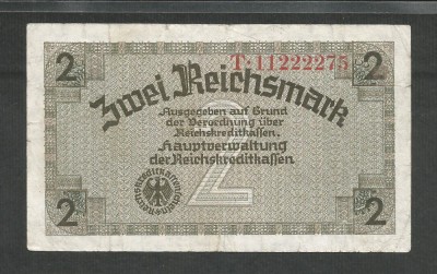 GERMANIA NAZISTA 2 MARCI REICHSMARK 1940 [9] P- 137b , 8 cifre , Litera T , VF foto