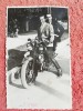 Fotografie tip carte postala, barbati pe motocicleta, 1940