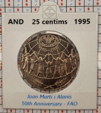 Andorra 25 centims 1995 UNC FAO tiraj 50.000 cartonas personalizat km 109 - A015